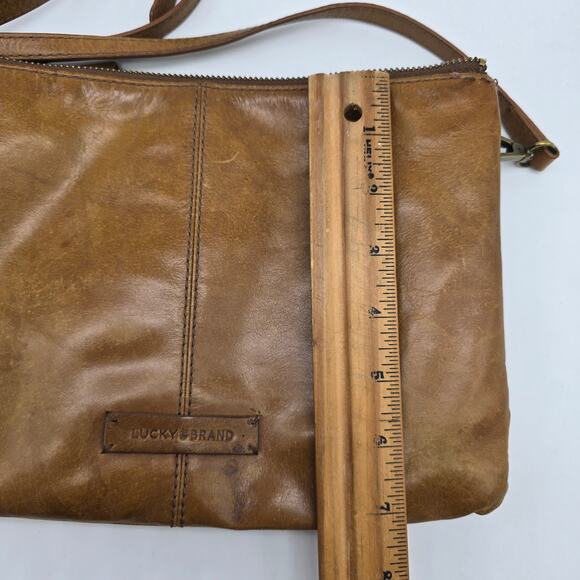 Vintage Lucky Brand Women's Leather Double Zipper Crossbody Bag Handbag Brown - Picture 13 of 15